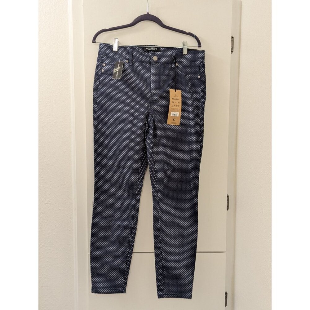 Liverpool Jeans Co. Madonna Skinny Polka Dot Pants Mood Indigo Dot Color Size 8